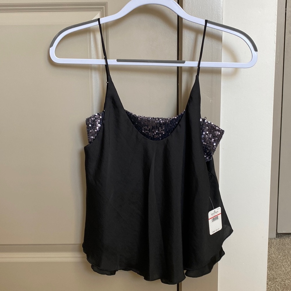 Free People Black Sequin tank top size XS NWT